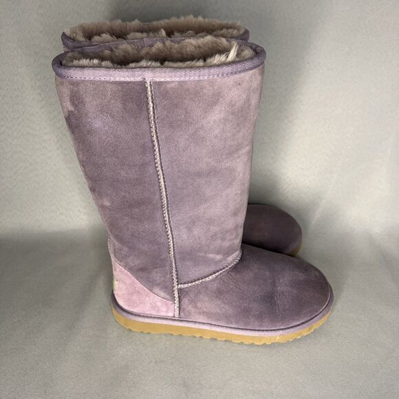 Womens UGG Boots Classic Tall Purple Sheepskin Suede Wool Boho Malibu Sz 6 Fits7 - Picture 11 of 16